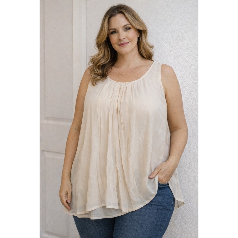 Rebecca Minkoff Pleated Silk Blend Tank Top Ivory Size L